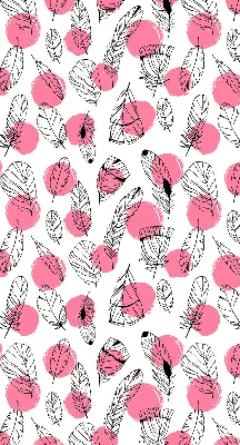 Fabric roller blind with a feathers and pink dots pattern