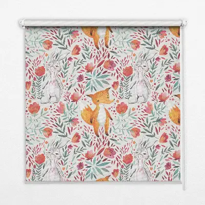 Roller blind for large window with animals and plants pattern