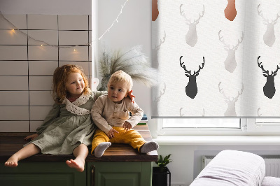 Fabric roller blind Drawn deer heads