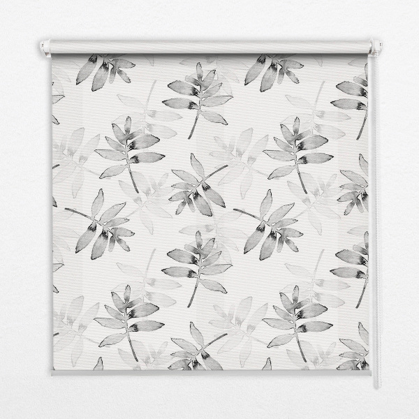 Roller blind for large window Gray sketched leaves