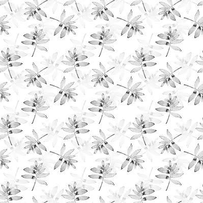 Roller blind for large window gray sketched leaves pattern