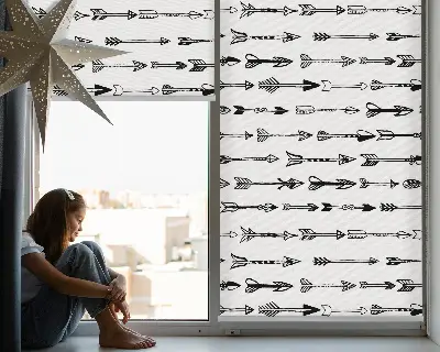 Fabric roller blind with sketch of arrows pattern