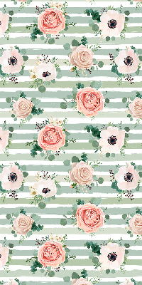 Modern roller blind Roses on green horizontal stripes