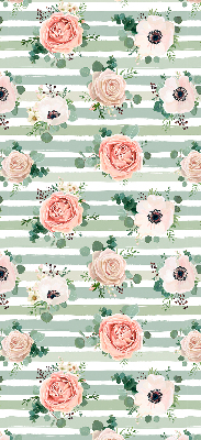 Modern roller blind Roses on green horizontal stripes