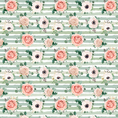 Modern roller blind Roses on green horizontal stripes