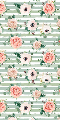 Modern roller blind Roses on green horizontal stripes