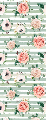 Modern roller blind Roses on green horizontal stripes