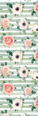 Modern roller blind Roses on green horizontal stripes