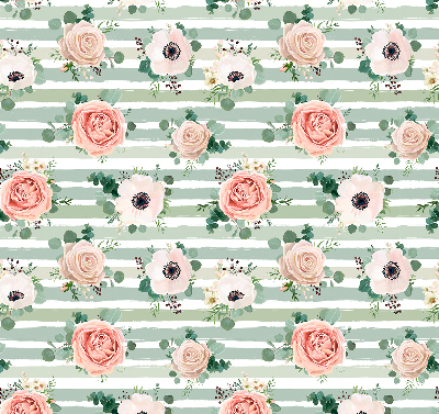 Modern roller blind Roses on green horizontal stripes