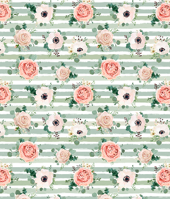 Modern roller blind Roses on green horizontal stripes