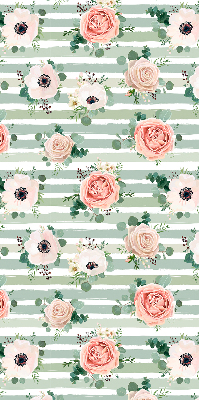 Modern roller blind Roses on green horizontal stripes
