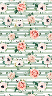 Modern roller blind Roses on green horizontal stripes