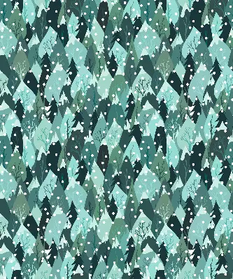 Roller blind for large window with forest and falling snow print