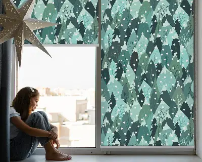 Roller blind for large window with forest and falling snow print