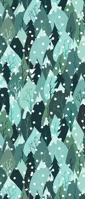 Roller blind for large window with forest and falling snow print