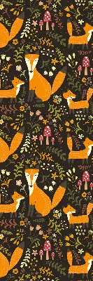 Fabric roller blind with foxes and plants pattern