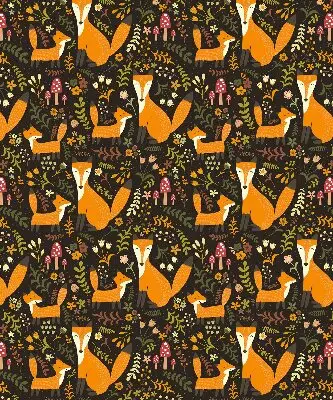 Fabric roller blind with foxes and plants pattern