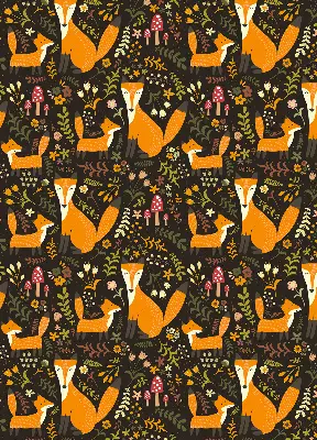 Fabric roller blind with foxes and plants pattern