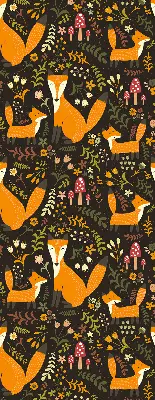 Fabric roller blind with foxes and plants pattern
