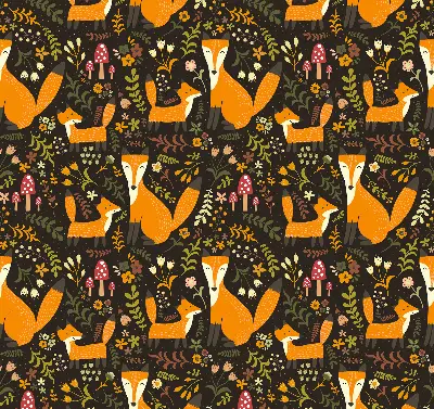 Fabric roller blind with foxes and plants pattern