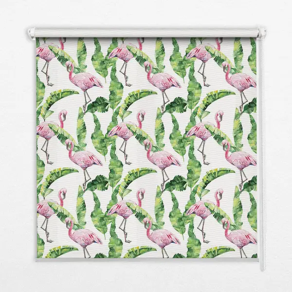 Roller blind for large window Flamingos by the leaves design
