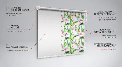 Roller blind for large window Flamingos by the leaves design