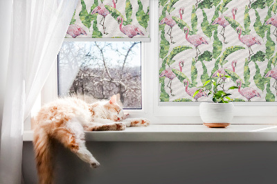 Roller blind for large window Flamingos by the leaves