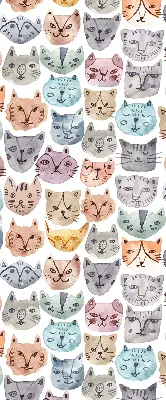 Fabric roller blind with colorful cat faces pattern