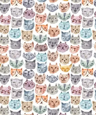 Fabric roller blind with colorful cat faces pattern
