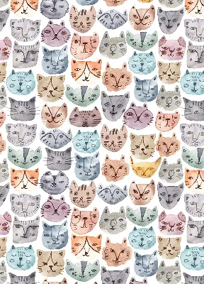 Fabric roller blind with colorful cat faces pattern