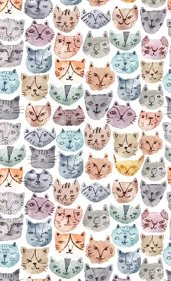 Fabric roller blind with colorful cat faces pattern