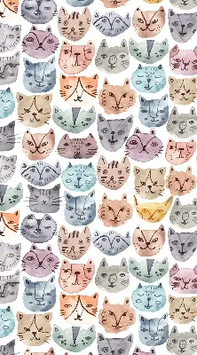 Fabric roller blind with colorful cat faces pattern
