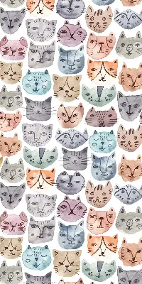 Fabric roller blind with colorful cat faces pattern