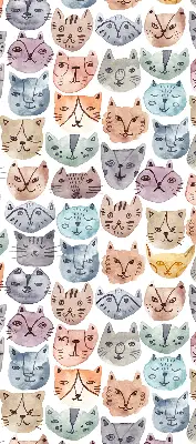 Fabric roller blind with colorful cat faces pattern