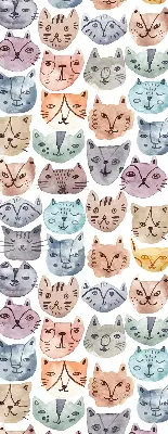 Fabric roller blind with colorful cat faces pattern