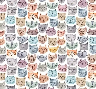 Fabric roller blind with colorful cat faces pattern
