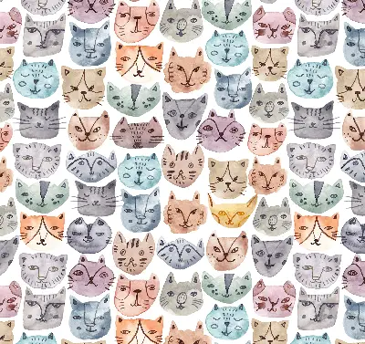 Fabric roller blind with colorful cat faces pattern
