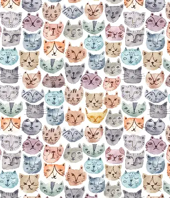 Fabric roller blind with colorful cat faces pattern
