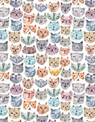Fabric roller blind with colorful cat faces pattern
