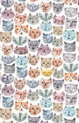 Fabric roller blind with colorful cat faces pattern