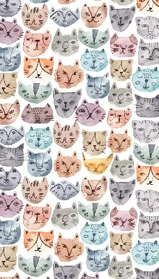 Fabric roller blind with colorful cat faces pattern