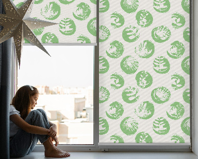 Fabric roller blind Plants reflected on green circles