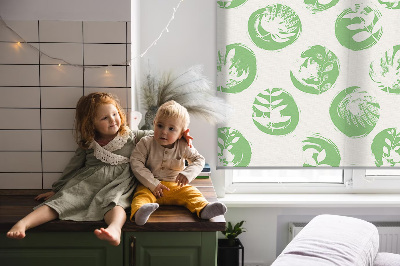 Fabric roller blind Plants reflected on green circles