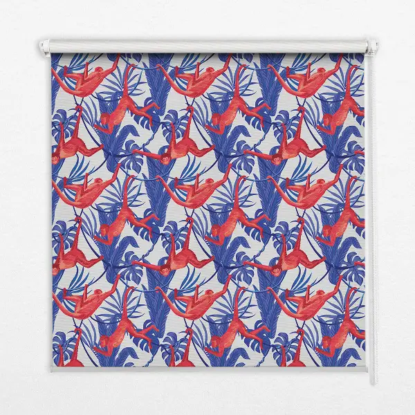 Roller blind for large window red monkeys pattern