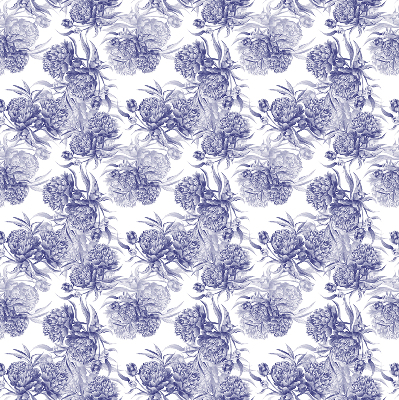 Roller blind for large window blue bouquet pattern