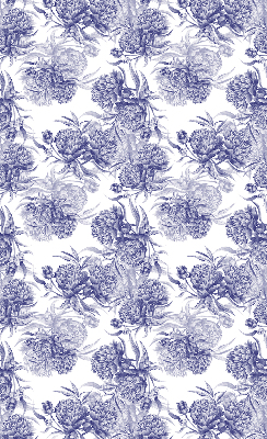 Roller blind for large window blue bouquet pattern
