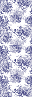 Roller blind for large window blue bouquet pattern