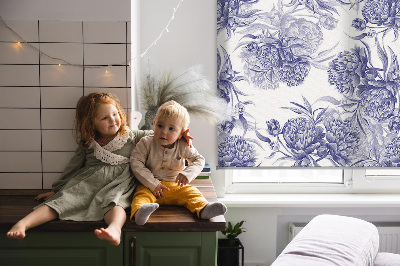 Roller blind for large window Blue bouquet