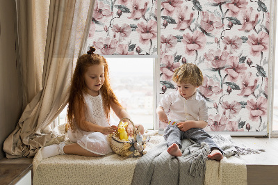Fabric roller blind Pink flowers