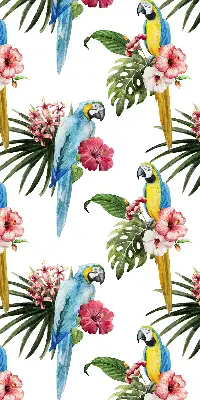 Roller blind for large window with a parrot on flowers print